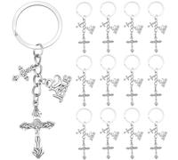 SUNNYCLUE 20Pcs Crucifix Keychain Bulk Cross Keychains Pack Easter Christmas Antique Silver Rosaries Crosses Charms Word Rosary Key Chain Set for Party Favor Wedding Favors Gifts Holiday Women