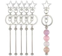 SUNNYCLUE 20Pcs DIY 10 Sets Beadable Keychains Keychain Bead Blanks Beaded Key Chain Bar Star Swivel Buckle Clip Silver Swivel Lobster Claw Clasps Hooks for Jewellery Making Charms Craft Gift Supplies