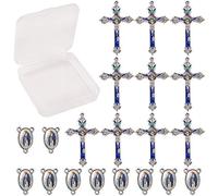 SUNNYCLUE 20PCS Easter Charms Cross and Center Miraculous Medal with Alloy Enamel Crucifix Cross Pendants and Oval Chandelier Links for Beads Necklace Making