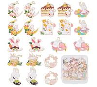 SUNNYCLUE 20Pcs Japanese Style Enamel Bunny Charm Set With Moon, Sakura Flower, Easter Rabbit Metal Animal Pendants for Jewelry Making, Earrings, Necklace DIY Supplies