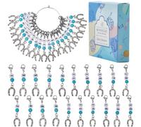 SUNNYCLUE 20Pcs Knitting Markers Charms 1~20 Number Stitch Marker Synthetic Turquoise Beaded with Alloy Horseshoe Charm Lobster Clasp Locking Crochet Marker for Crocheting Quilting Jewelry Making