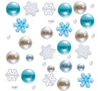SUNNYCLUE 220Pcs Christmas Vase Filler Winter Vase Filler Blue Candle Fillers Faux Pearl Beads Floating Candles Centerpiece Jar Fillers Set Snowflake Cabochons Silver Glitter Powder for Home Decor