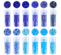 SUNNYCLUE 24 Bottles 120G 3mm Blue Seed Beads Glass Seed Beads Set Cute Small Round Dark Light Color Crystal Pony Waist Loose Spacer for Jewellery Making Crafts Bracelet Necklace Earring Women