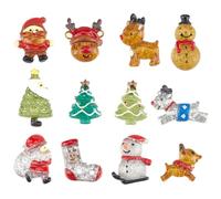 SUNNYCLUE 24Pcs 12 Styles Christmas Cabochon Holiday Resin Charms Bulk Assorted Flatback Transparent Glitter Cartoon Xmas Snowman Deer Santa Claus Smooth Cabochons for DIY Crafting Jewellery Making