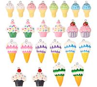 SUNNYCLUE 24Pcs 12 Styles Ice Cream Resin Charms Food Jewelry Charms with Iron Loops Opaque Colorful Assorted Cherry Cupcake Small Craft Pendants for Jewelry Making Necklaces Bracelets DIY Crafts