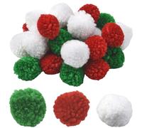 SUNNYCLUE 24PCS 3 Colors Christmas Pom Pom Balls Red and Green Pompoms 30mm White Soft Fluffy Fuzzy Decorations Pom Pom Balls for Arts and Craft Making Holiday Decor Supplies DIY Costume Party
