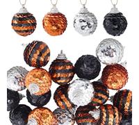 SUNNYCLUE 24Pcs Halloween Ball Ornaments Christmas Tree Hanging Decorations Autumn Orange Black Shiny Glitter Sequin Hanging Balls for Halloween Christmas Thanksgiving Party Trees Home Decoration