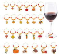 SUNNYCLUE 24pcs Thanksgiving Wine Glass Tags Charms Glass Identifier Tags | Yellow Orange Enamel Fall Autumn Drink Tag Rings Identification for Holiday Party Gathering Favor Gifts Supplies Decor