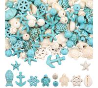 SUNNYCLUE 250Pcs Ocean Beads Sea Turtle Beads Summer Hawaii Starfish Seashell Cowrie Shell Bulk Synthetic Turquoise Howlite Magnesite Spacers for Jewellery Making DIY Earrings Bracelet Necklace Crafts