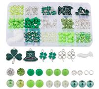 SUNNYCLUE 259Pcs Four Leaf Clover Charms 8mm Green Beads Beading Kits Lucky Enamel Irish Shamrock Charm Opaque Transparent Acrylic Bead St Patrick Day Elastic Crystal Thread for Jewellery Making Kits
