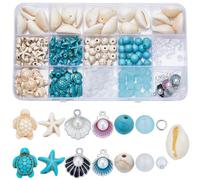 SUNNYCLUE 259Pcs Turtle Starfish Bulk Bohemian Style Summer Ocean Sea Animal Bead Charms Shell Seashell Beads 8mm Round Faceted for Jewelry Making Kits