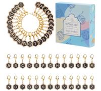 SUNNYCLUE 26Pcs 26 Styles Alphabet Stitch Markers Metal Knitting Markers Bulk Enamel Hexagon Letters Black Sewing Removable Lobster Claw Clasps Crochet Charms for Jewellery Making Weaving Diy Quilting