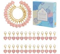 SUNNYCLUE 26Pcs 26 Styles Heart Crochet Markers Letter Stitch Markers Bulk Alphabet Love Pink Enamel Lobster Claw Clasps Alloy Locking Metal Knitting Charms for Jewellery Making Weaving Diy Craft