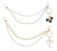 SUNNYCLUE 2Pcs 30cm Pearl Bag Extender Chain Handbag Chain Strap Set Gold Silver Plastic Pearls Short Handle Replacement Flower Keychain Charms Extension for Purse Crossbody Shoulder Wedding Party