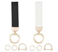 SUNNYCLUE 2Pcs Leather Wristlet Keychain Car Key Chain Holder Wrist Keychains Black White Pu Leather Keychain Blanks with Light Gold Keyrings for Laser Engraving Key Chains DIY Crafts Gifts Supplies
