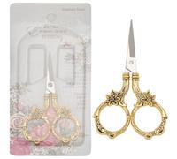 SUNNYCLUE 3.5 Inch Stainless Steel Flower Scissors Sewing Detail Shears Embroidery Scissors Antique Gold Floral Trimming Scissor for Cutting Fabric Craft Knitting Threading Needlework Artwork Tools