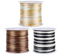 SUNNYCLUE 3 Rolls 3 Colors 150 Yards/137M 1mm Nylon String Beading Cording Gold Black Brown Satin Rattail Macrame Trim Knitting Thread with Spool for Jewellery Making Friendship Bracelet DIY Crafts