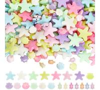 SUNNYCLUE 3 Styles 300pcs Summer Beads Acrylic Beach Beads Cute Shell Shaped Sea Star Turtle Tortoise Ocean Marine Animal Starfish Spacer Bead for Jewellery Making Adult Party Decoration DIY Gifts