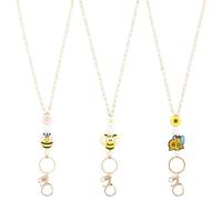 SUNNYCLUE 3 Styles Wood Beaded Lanyards Office Id Card Lanyard Bulk Cute Silicone Bees Flowers Fancy Colorful Alloy Chain with Swivel Lobster Claw Clasps Badges for Office Worker Diy Company Cards