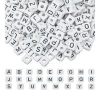 SUNNYCLUE 300Pcs 10MM Acrylic Alphabet Beads Random White Cube Letter Beads Large Hole Plastic A-Z Square Spacer Loose Beads for Jewelry Making Bracelets Necklace Earrings Crafting Valentine