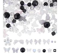 SUNNYCLUE 300Pcs 16 Styles Assorted Black Beads Acrylic Bead Kit Cute Purple White Flower Bowknot Butterfly Heart Transparent Bow Beads for Jewellery Making Bracelets Necklaces Christmas Women Adults