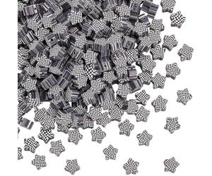 SUNNYCLUE 300Pcs Checkerboard Beads Checkered Beads Bulk Polymer Clay Star Black White Buffalo Tartan Plaid Print Charms Loose Spacers for Bracelets Earrings Necklace Jewellery Making DIY Craft
