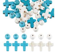 SUNNYCLUE 300Pcs Cross Beads Bulk 8mm Round Stone Beads White Blue Synthetic Turquoise Bead Pocket Crosses 16x12mm Easter Holiday Crucifix Loose Spacer Beads for jewellery Making Kits Beading Supplies