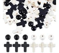 SUNNYCLUE 300Pcs Cross Beads Round Loose Spacer Beads Bulk Black White Cross Beads Mini Small Synthetic Turquoise Stone Bead Tiny Pocket Crosses Easter Holiday Crucifix Beads for jewellery Making Kits