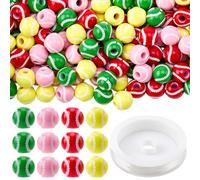 SUNNYCLUE 300Pcs Tennis Ball Bead Sport Ball Charms with Crystal Elastic Thread 4mm Large Hole Acrylic European Beads Loose Spacers for Bracelet Necklace Earring Keychain Lanyard Jewellery Making