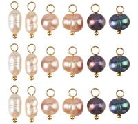SUNNYCLUE 30Pcs 3 Styles Freshwater Pearl Bead Charms Natural Pearl Charms with Brass Loop Dangle Colorful Cultured Rice Potato Small Pendants Findings for Jewelry Making Necklaces Earrings DIY Crafts