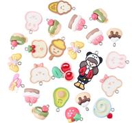 SUNNYCLUE 30Pcs Food Resin Charm Dessert Themed Charms Bulk Random Styles Summer Foods Fruits Ice Cream Animals Pendants with Silver Iron Loop for Jewelry Making Necklace Earring DIY Craft Accessories