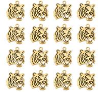 SUNNYCLUE 30Pcs Gold Tiger Head Charm Metal Animal Charms Tibetan Antique Golden Wild Animals Double Sided Tiger Pendants for Jewellery Making Accessories Earring Necklace Keychain Bracelet DIY Craft
