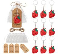 SUNNYCLUE 30Pcs Strawberry Keychain Set Fruit Strawberry Keychains Organza Bags Thank You Tags Party Souvenirs for Guests Wedding Birthday Party Favors Gathering Supplies