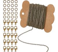SUNNYCLUE 32.8 Feet/10M 2mm Curb Link Chains Jewellery Making Chain Set Antique Bronze Metal Iron Textured Cable Links Kit with Brass Jump Rings Alloy Lobster Claw Clasps for Necklace Bracelet DIY