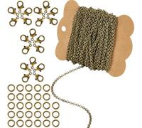 SUNNYCLUE 32.8 Feet/10M 3mm Metal Curb Chain Necklace Chains Kit Antique Bronx Iron Round Twist Cable Links Finding Set with Brass Jump Rings Alloy Lobster Claw Clasps for Jewellery Bracelet DIY