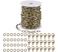 SUNNYCLUE 32.8 Feet/10M 5mm 0.2in Paperclip Chain Set Paper Clips Chains Bronze Vintage Metal Cable Links 100Pcs Jump Rings Iron Lobster Claw Clasps for Jewellery Kit Diy Accessories Crafts Necklace