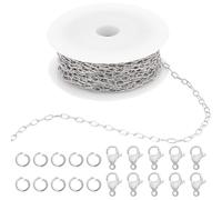 SUNNYCLUE 32.8 Feet Stainless Steel Paper Clip Chain Bulk Paperclip Link Chain with Jump Rings and Clasps Silver 4.8mm Oval Paper Clip Roll Chains Kits for Jewellery Making Bracelet Necklace DIY Craft
