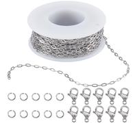 SUNNYCLUE 32.8 Feet Stainless Steel Paperclip Chains Silver Paper Clip Chain Bulk with Jump Ring and Lobster Clasps Spool 4mm Oval Roll Link Kits for Jewellery Making Necklaces Bracelets DIY Crafts