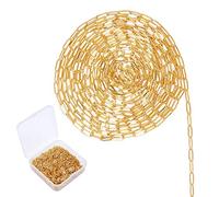 SUNNYCLUE 32Feet/10m Brass Gold Paperclip Chains Link Spool Bulk Metal Long Rectangle Necklace Chains Width 2.6mm Extension Connectors for Jewelry Making Women Necklace Bracelet Pendant,Golden