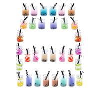 SUNNYCLUE 32Pcs 16 Styles Milk Tea Charms Bulk Colorful Mini Bottle Drinks Resin Fruit Tea Pendants with Pearl Boba Straw for Dangle Earrings Jewelry Making Crafts Supplies Accessories