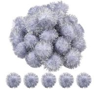 SUNNYCLUE 32pcs 50mm/2 inch Large Sparkle Pom Pom Balls Silver Pompom Balls 5cm Fibre Fuzzy Glitter Tinsel Soft Round Pompoms Ball Bulk for Women Christmas Home Party Holiday Decorations Supplies