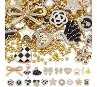 SUNNYCLUE 352Pcs Junk Case Charms Kit Phone Case Charm Rose Flower Bow Swan Star Cabochons Mysterious Black Gold Rhinestone Cabochon for DIY Customizing Crafts Bag Hairpin Shoe Nail Accessories
