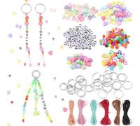 SUNNYCLUE 365Pcs Keychain Making Kit Alphabet Letter Beads Plastic Heart Flower Polymer Clay Beads with 60 Yards Waxed Cotton 304 Stainless Steel Split Key Rings for Keychains Making Adults DIY Crafts