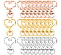 SUNNYCLUE 36Pcs 3 Colors Heart Shaped Swivel Clasp Spring Keychain Ring Metal Gold Colorful Lobster Alloy Snap Hook Buckle Key Chain Findings Accessories for Jewellery Keychains Lanyards Bags DIY