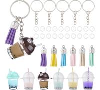 SUNNYCLUE 38Pcs DIY 6 Sets Milk Tea Charms Keychain Making Kit Sweet Cute Bubble Tea Keychain Kit Split Rings Boba Tea Bottle Cup Charms for Jewellery Making Kits DIY Keychains Crafts Gift Supplies