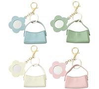 SUNNYCLUE 4 Colors Mirror Bag Keychain Mini Handbag Key Chain Bulk Pu White Pink Portable Flower Mirrors Pocket Makeup Bags Holder Coin Wallet Key Rings for Women Party Wedding Favors Purse Diy Supply