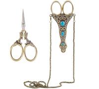 SUNNYCLUE 4 Inch 1pc European Scissors Small sharply Sewing Scissor Chains Turquoise Embroidery Style Stainless Steel Necklace Blade Shears for Cutting Fabric Needlework Tools Craft Supplies Women