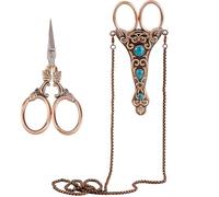 SUNNYCLUE 4 Inch European Scissors Chain Scissors Necklace Small Vintage Embroidery Stainless Steel Metal Gemstone Blade Cover Shears for Cutting Fabric Needlework Tools Craft Supplies Women Adult