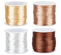 SUNNYCLUE 4 Rolls Chinese Knotting Cord Satin Nylon Beading Thread 2 mm Brown White Camel Multicolor Thin Silk Rattail Macrame String for Bracelets Necklace Bead Jewellery Making DIY Craft Accessories