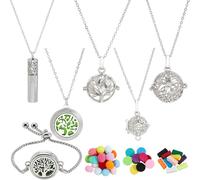 SUNNYCLUE 4 Sets Essential Oil Diffuser Necklace 1Pc Aromatherapy Diffuser Bracelet with Refill Pads Balls Cores Tree of Life Lotus Stainless Steel Chains Jewellery for Women Yoga Diy Birthday